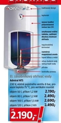 elektrický ohřívač vody ADMIRAL