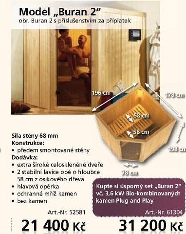 dřevěná sauna Buran 2 bez kamen