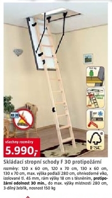 skládací půdní schody F30 protipožární