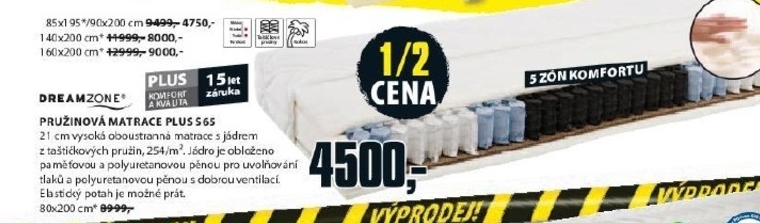 Plus S65, pružinová matrace