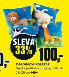 Dekorační polštář s motivy zvířátek