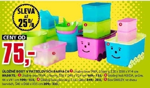 Sleva až 25pp na úložné boxy v různých barvách a provedeních