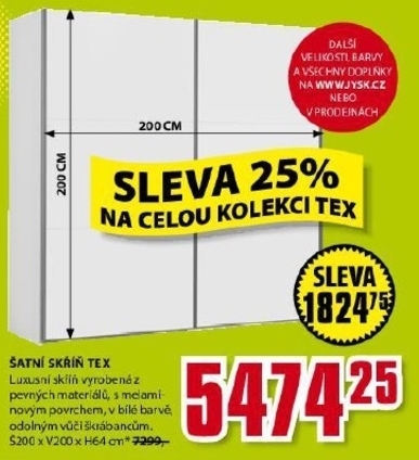 Tex, sleva 25pp na celou kolekci šatních skříní