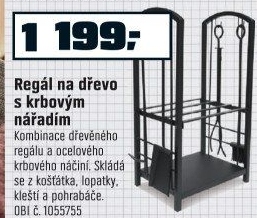 OBI Dřevěný regál s krbovým náčiním Kelimutu černý