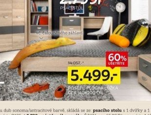 Postel, plocha lůžka cca 140x200 cm