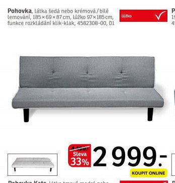 Pohovka, látka šedá nebo krémová / bílé lemování