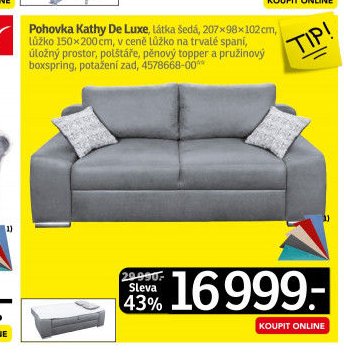Pohovka Kathy De Luxe, látka šedá