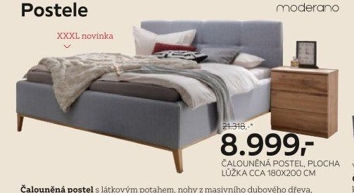 Čalouněná postel, plocha lůžka cca 180x200 cm