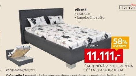 Čalouněná postel, plocha lůžka cca 140x200 cm