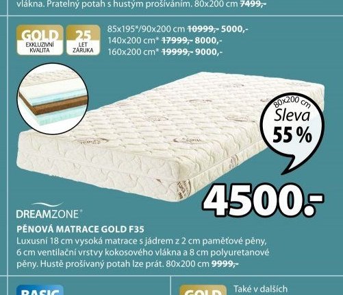 DREAMZONE PĚNOVÁ MATRACE GOLD F35