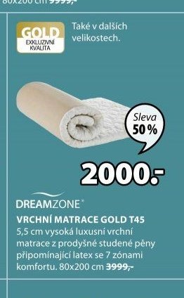 DREAMZONE VRCHNÍ MATRACE GOLD T45
