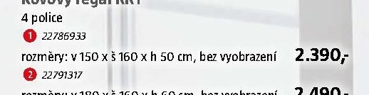 Kovový regál RR1, 4 police, rozměry: v 150 x š 160 x h 50 cm