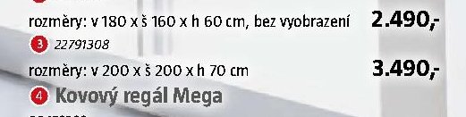 Kovový regál RR1, 4 police, rozměry: v 200 x š 200 x h 70 cm