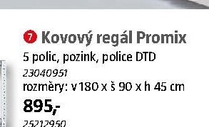 Kovový regál Promix, 5 polic, pozink, v 180 x š 90 x h 45 cm