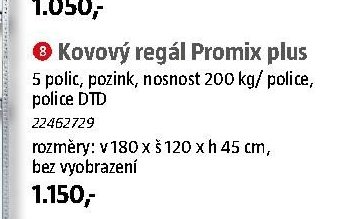 Kovový regál Promix plus, 5 polic, pozink, 200 kg/police, v 180 x š 120 x h 45 cm