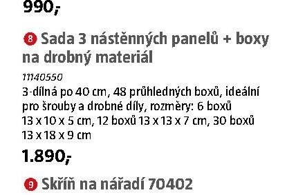 Sada 3 nástěnných panelů + boxy na drobný materiál