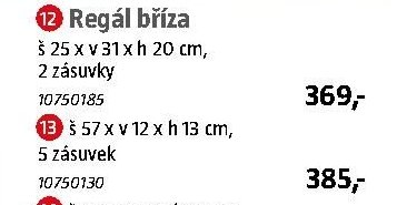 Regál bříza š 25 x v 31 x h 20 cm, 2 zásuvky