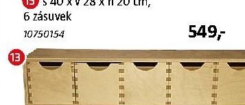 Regál bříza š 40 x v 28 x h 20 cm, 6 zásuvek