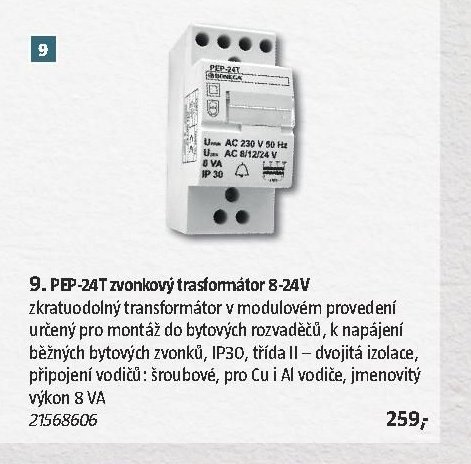 PEP-24T zvonkový trasformátor 8-24V