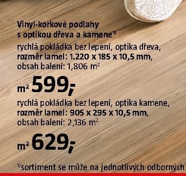 Vinyl-korkové podlahy s optikou dřeva a kamene