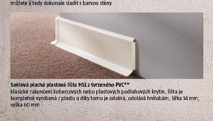 Soklová plochá plastová lišta HSL z tvrzeného PVC**