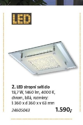 2. LED stropní svítidlo 18,7 W, 1460 lm, 4000 K, chrom, bílá, rozměry: š 360 x d 360 x v 63 mm