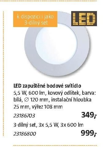 LED zapuštěné bodové svítidlo 5,5 W, 600 lm