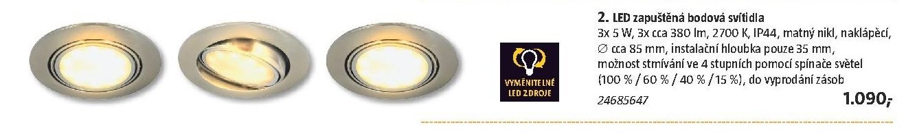 2. LED zapuštěná bodová svítidla