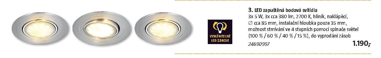 3. LED zapuštěná bodová svítidla