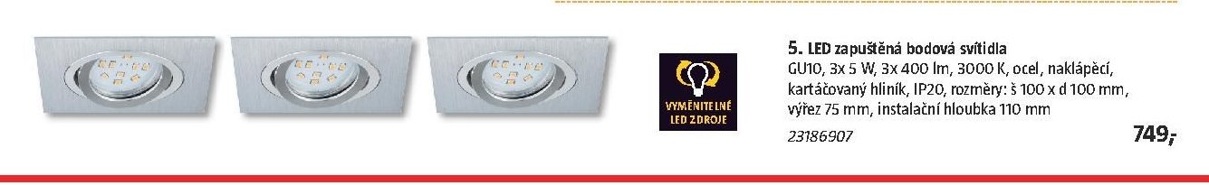 5. LED zapuštěná bodová svítidla