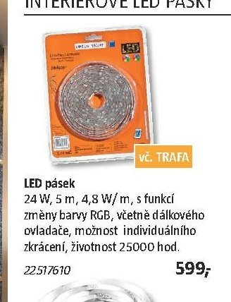 LED pásek 24 W, 5 m, 4,8 W/m, s funkcí změny barvy RGB