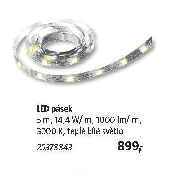LED pásek 5 m, 14,4 W/m, 1000 lm/m, 3000 K, teplé bílé světlo