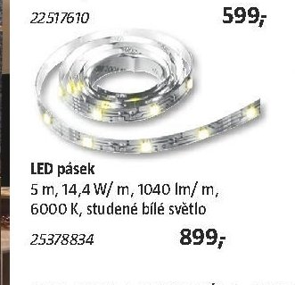 LED pásek 5 m, 14,4 W/m, 1040 lm/m, 6000 K, studené bílé světlo