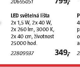 LED světelná lišta 2x 1,5 W, 40 cm