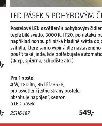 LED pásek s pohybovým čidlem Pro 1 postel