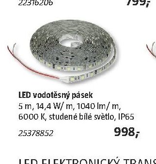 LED vodotěsný pásek 5 m, 14,4 W/ m, 1040 lm/m, 6000 K, studené bílé světlo, IP65