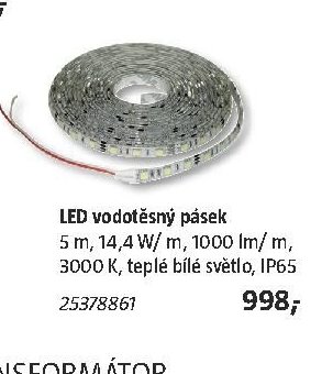 LED vodotěsný pásek 5 m, 14,4 W/ m, 1000 lm/m, 3000 K, teplé bílé světlo, IP65