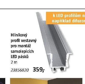 Hliníkový profil vestavný pro montáž samolepicích LED pásků