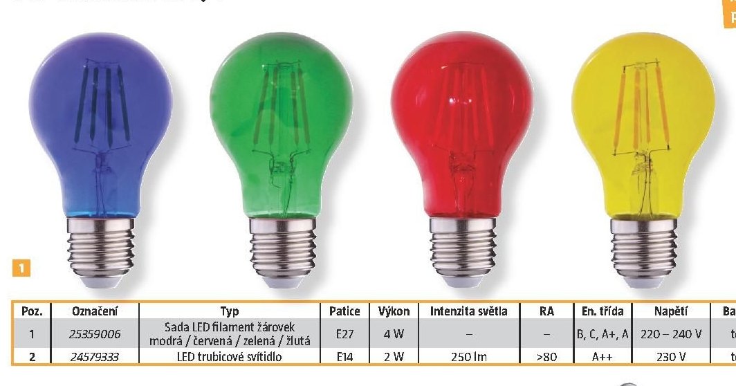 Sada LED filament žárovek modrá / červená / zelená / žlutá