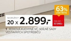 Rohová kuchyně vč. 4dílné sady vestavných spotřebičů