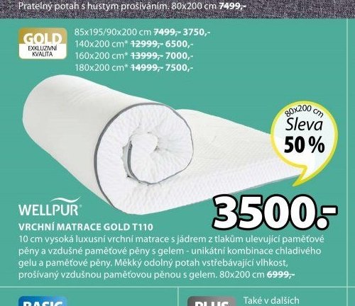 WELLPUR VRCHNÍ MATRACE GOLD T110