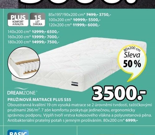 DREAMZONE PRUŽINOVÁ MATRACE PLUS S55