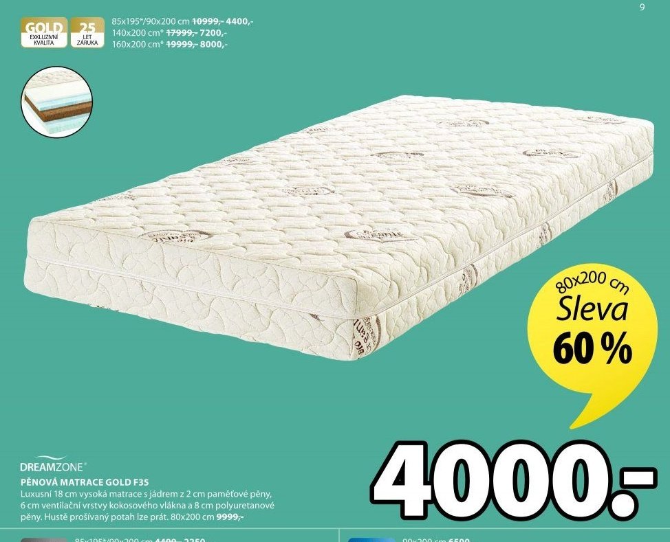 DREAMZONE PĚNOVÁ MATRACE GOLD F35
