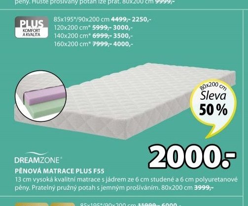 DREAMZONE PĚNOVÁ MATRACE PLUS F55