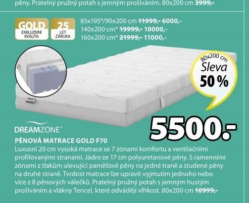 DREAMZONE PĚNOVÁ MATRACE GOLD F70