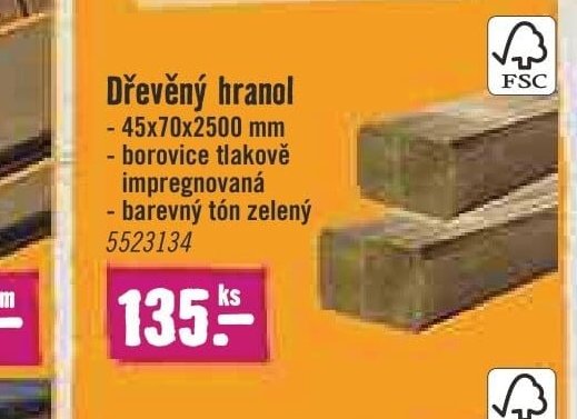 Dřevěný hranol 45x70x2500 mm