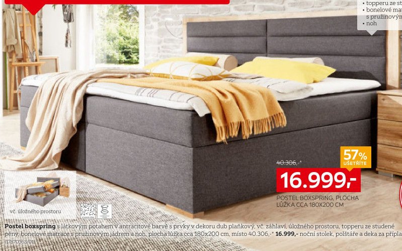 Postel boxspring, plocha lůžka cca 180x200 cm
