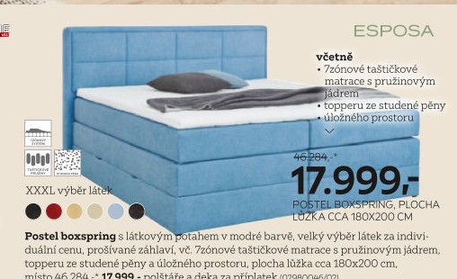 Postel boxspring, plocha lůžka cca 180x200 cm