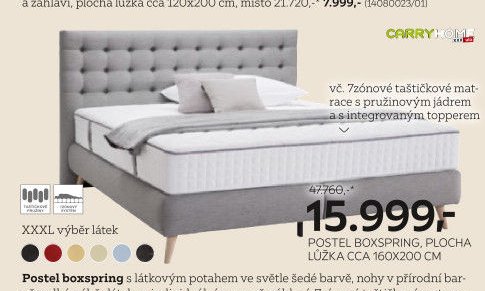 Postel boxspring, plocha lůžka cca 160x200 cm