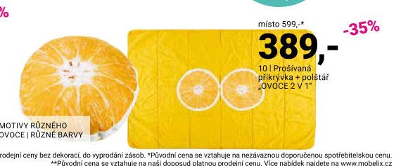 Prošívaná přikrývka + polštář OVOCE 2 V 1